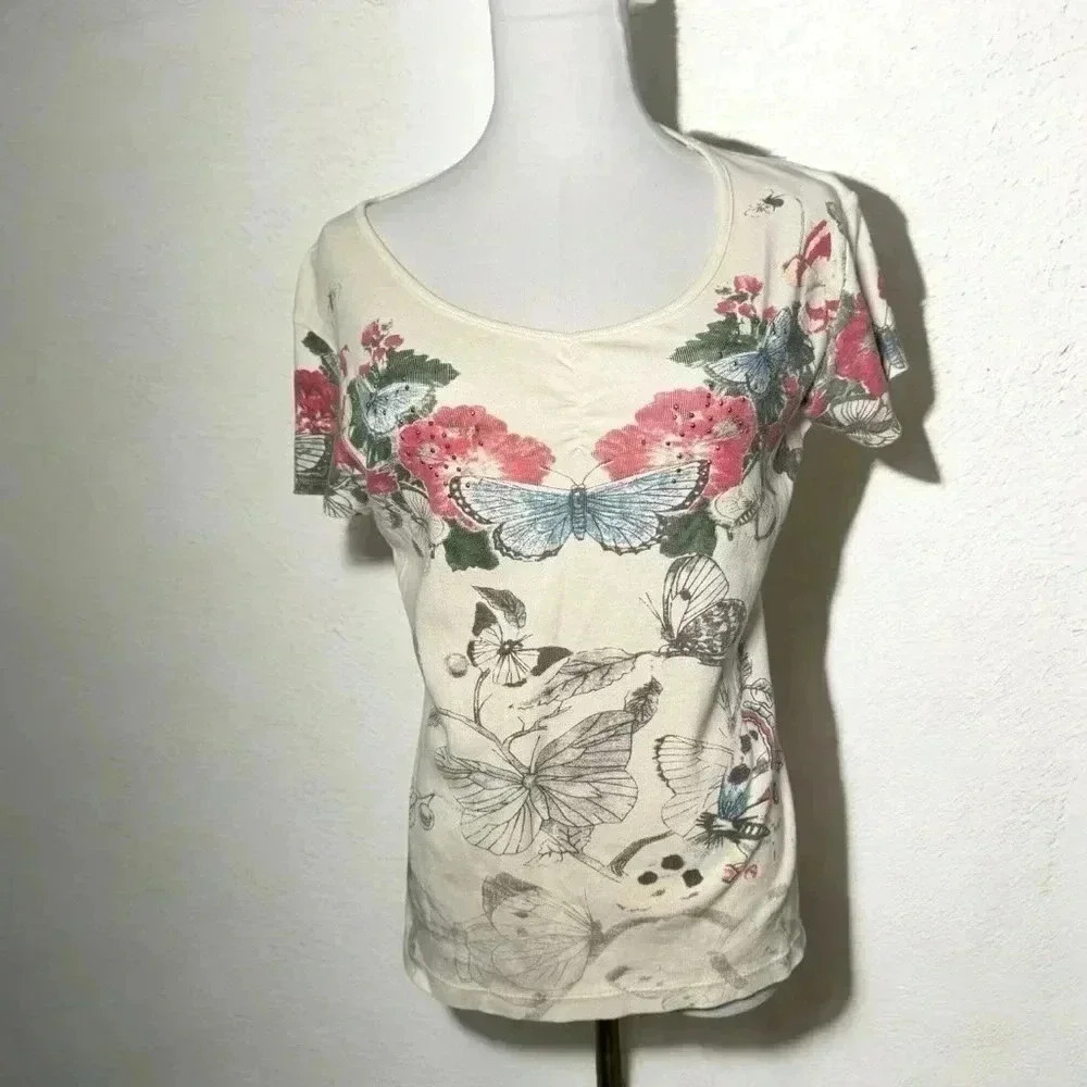 Vintage Y2K cottagecore butterfly tee shirt  M/L Fairycore